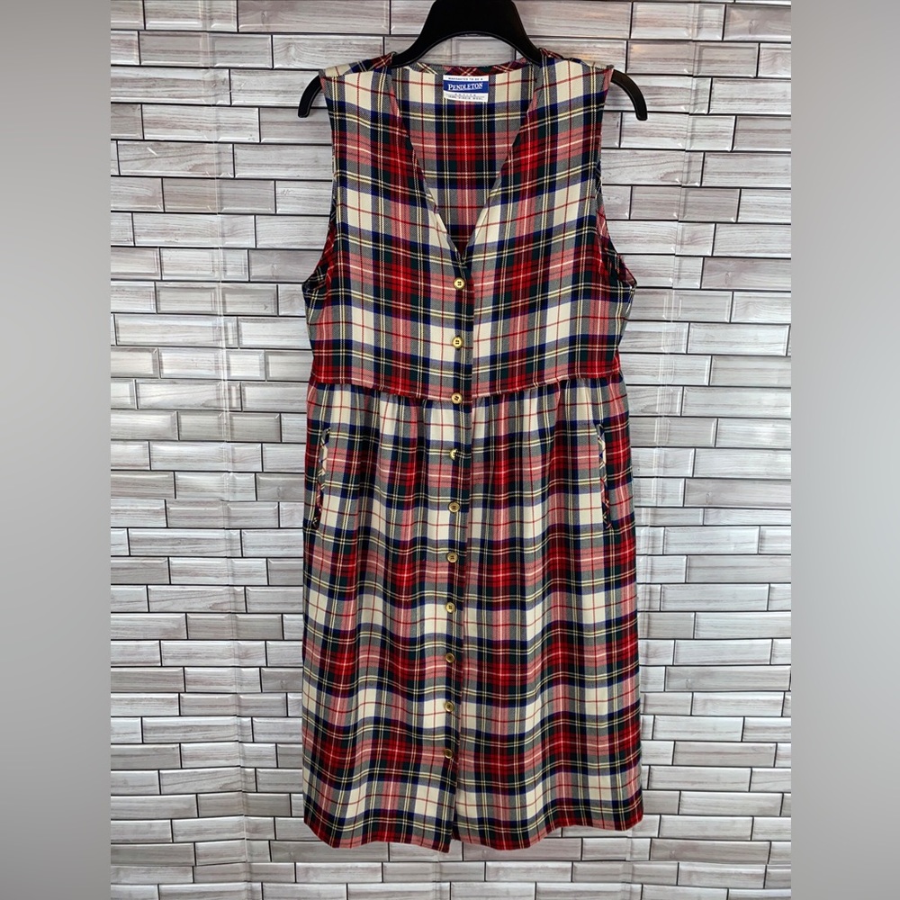 Vintage Pendleton 100% Virgin Wool Plaid Dress With Pockets Petite Size 8